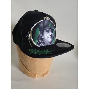 Dyse One Snapback Hat Black Benjamin Franklin Weed Leaf Graphic NWT